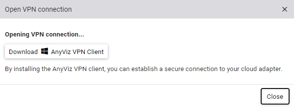 Dialog nach Klick auf VPN-Verbindung herstellen mit der Möglichkeit zum Download des HVAC Automation VPN Client