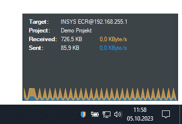 Geöffneter HVAC Automation VPN Client über der Taskleiste mit Anzeige des Datenvolumens